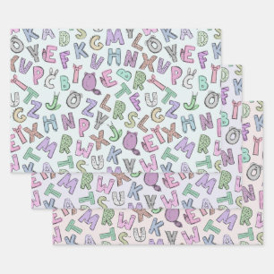 Whimsical doodle alphabet letters wrapping paper sheet