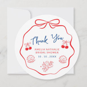 Whimsical Doodle bow bridal shower thank you  Card