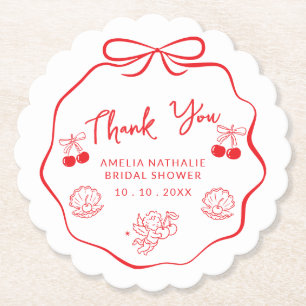 Whimsical Doodle bow bridal shower thank you  Paper Coaster