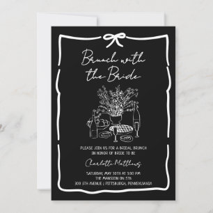 Whimsical Doodle Brunch with the Bride Red Pink I Invitation