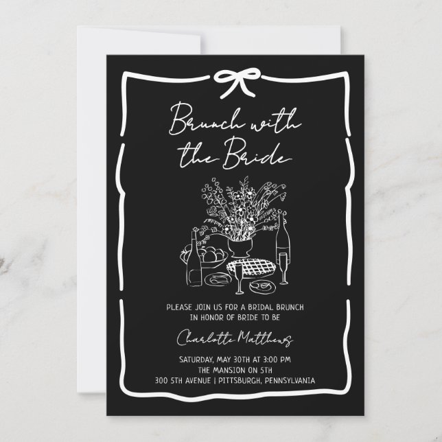 Whimsical Doodle Brunch with the Bride Red Pink  I Invitation