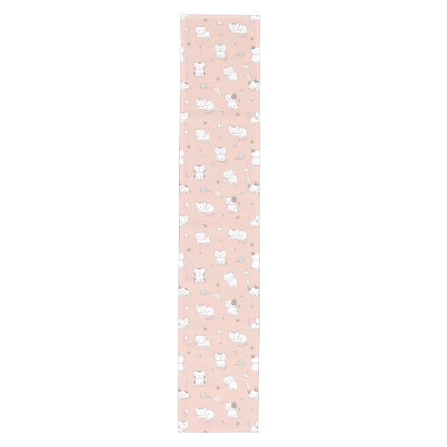 Whimsical Doodle Cats -Pink Medium Table Runner (Front)