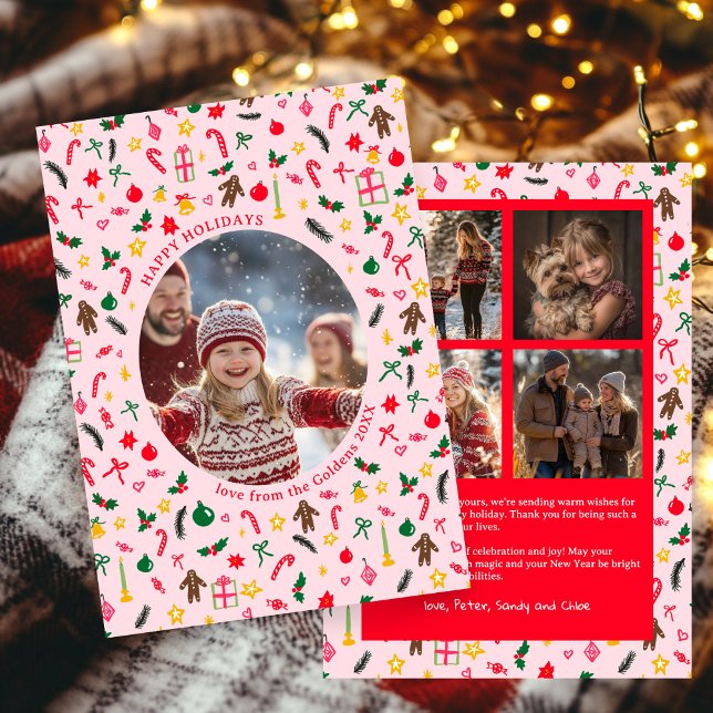 Whimsical Doodle Christmas Custom 5 Photo Collage Holiday Card (Whimsical Doodle Christmas Custom 5 Photo Collage Holiday Card
)