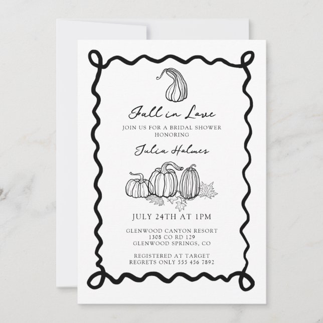 Whimsical Doodle | Fall in Love Bridal Shower Invitation (Front)