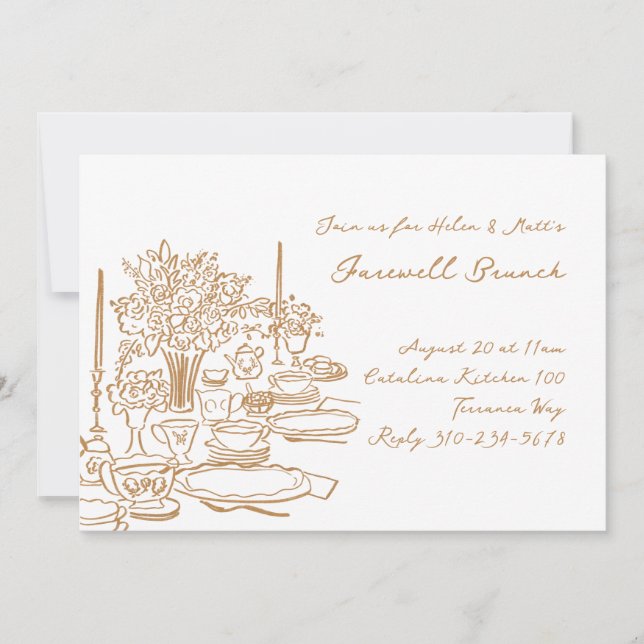 Whimsical Doodle farewell Brunch  Invitation (Front)