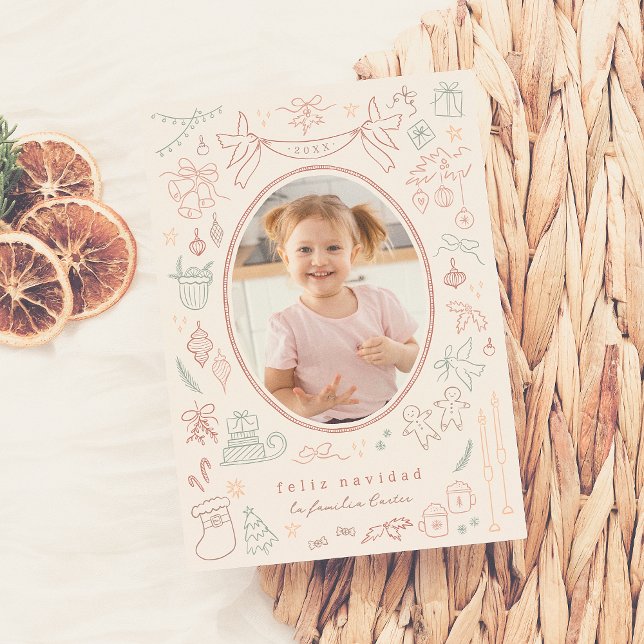 Whimsical Doodle Feliz Navidad Spanish Christmas Holiday Card (Creator Uploaded)