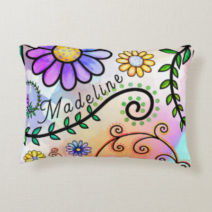 Whimsical, Doodle flowers all over Decorative Cushion