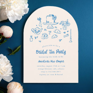 Whimsical Doodle Hand Drawn Bridal Tea Party Invitation