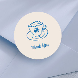Whimsical Doodle Hand Drawn Tea Cup Thank You Classic Round Sticker