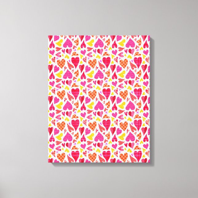 Whimsical Doodle Hearts with Patterns and Texture Canvas Print (Front)