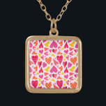 Whimsical Doodle Hearts with Patterns and Texture Gold Plated Necklace<br><div class="desc">This pretty, whimsical pattern has interlocking hearts done in a doodle style. They're made in shades of purple, pink, orange and yellow on an off-white background. Some hearts have polka dots, others plaid or stripes. They all seem to float around each other and interlock on this sweet, fun design that...</div>