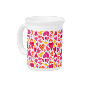 Whimsical Doodle Hearts with Patterns and Texture Pitcher