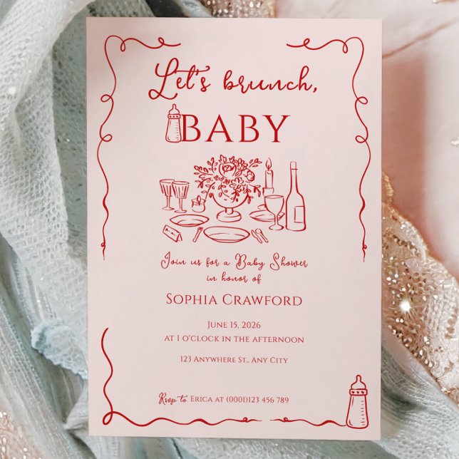 Whimsical Doodle Let's Brunch Baby Shower Invitation (Creator Uploaded)