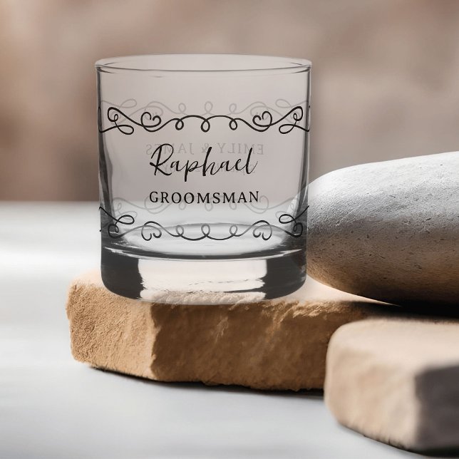 Whimsical Doodle Line Art Any Colour Wedding Whiskey Glass (Groomsman rock glass - customize to any color or for anyone in your wedding party)