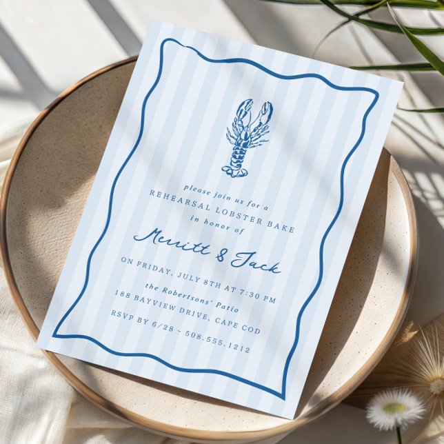 Whimsical Doodle Lobster Bake Rehearsal Dinner Invitation (Coastal lobster bake rehearsal dinner invitations)