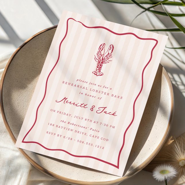 Whimsical Doodle Lobster Bake Rehearsal Dinner Invitation (Coastal lobster bake rehearsal dinner invitations)