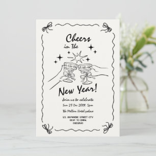 Whimsical doodle New year's party invitation