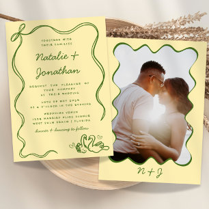 Whimsical Doodle Photo Monogram Yellow Wedding Invitation