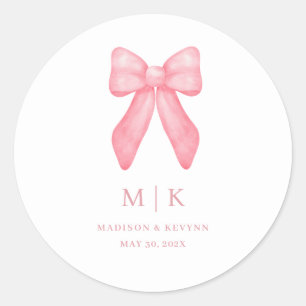 Whimsical Doodle Pink Bow   Wedding  Classic Round Sticker