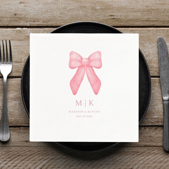 Whimsical Doodle Pink Bow | Wedding Napkins (Creator Uploaded)