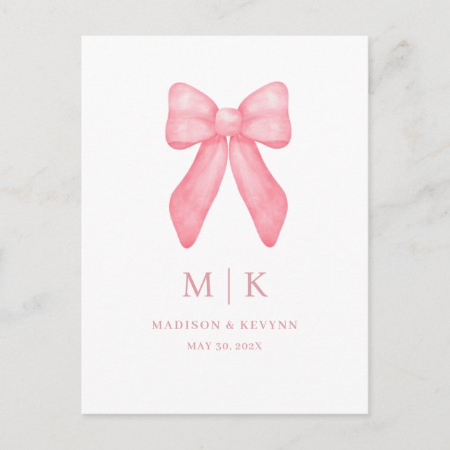 Whimsical Doodle Pink Bow | Wedding Postcard (Front)