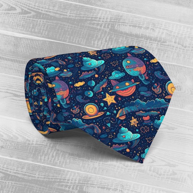 Whimsical Doodle Space Adventure Tie (Creator Uploaded)