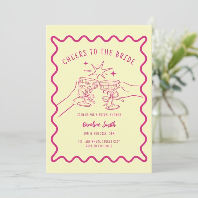 Whimsical doodle yellow bridal shower invitation (Standing Front)
