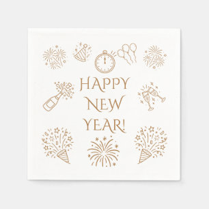 Whimsical Doodles Gold Happy New Year Napkin