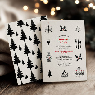Whimsical Doodles Hand-Drawn Christmas Party  Invitation