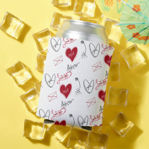 Whimsical Doodles Hand Drawn Valentines Day Can Cooler