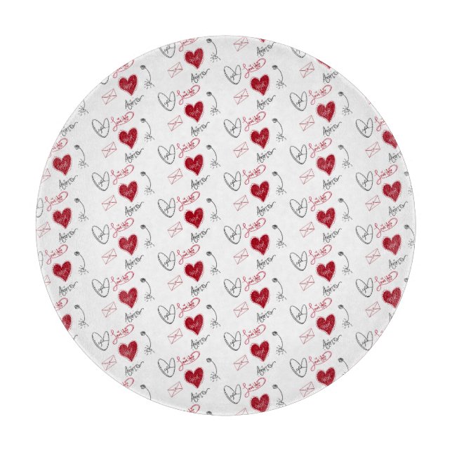 Whimsical Doodles Hand Drawn Valentines Day  Cutting Board (Front)