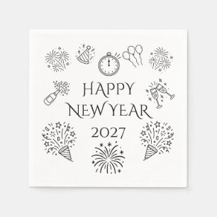 Whimsical Doodles Happy New Year 2027 Napkin