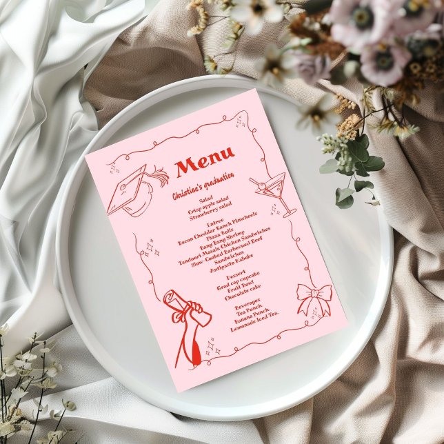 Whimsical Doodles style Hand Drawn Graduation  Menu (Creator Uploaded)