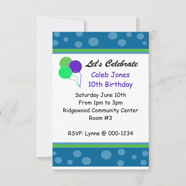 Whimsical Dots and Balloons Birthday Invitation (Front)