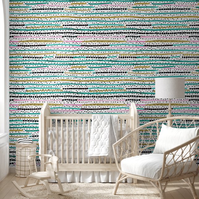 Whimsical dotted stripes wallpaper (Kids)