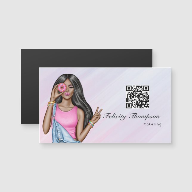 Whimsical Doughnut Lady Food Catering QR Code (Front/Back)