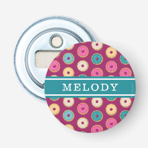 Whimsical Doughnut Pattern on Purple Bottle Opener