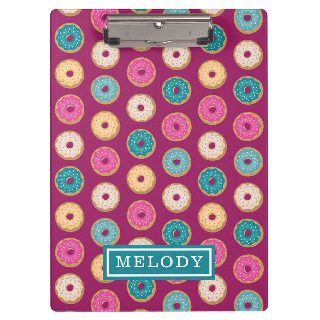 Whimsical Doughnut Pattern on Purple Clipboard (Front)