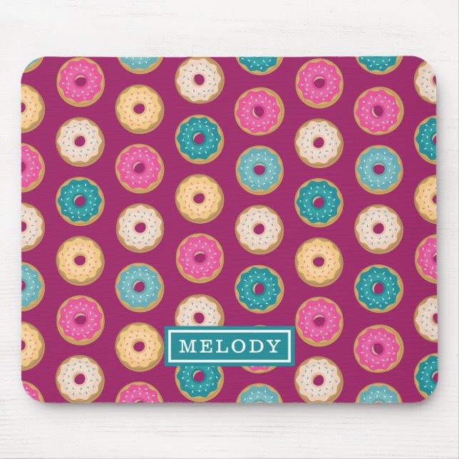 Whimsical Doughnut Pattern on Purple Mouse Mat (Front)