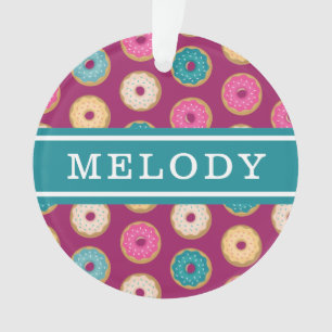 Whimsical Doughnut Pattern on Purple Ornament