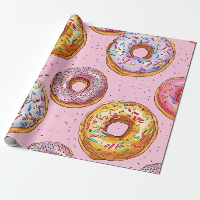 Whimsical Doughnut Pattern Wrapping Paper (Unrolled)