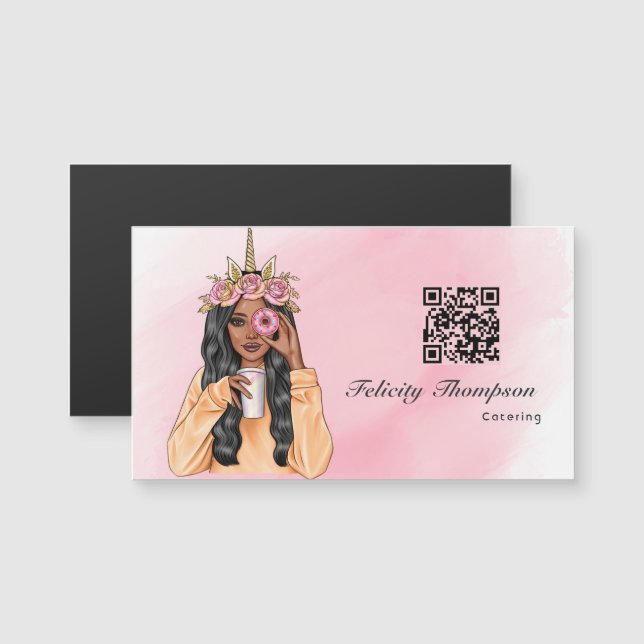 Whimsical Doughnut Unicorn Lady Food Catering QR C (Front/Back)