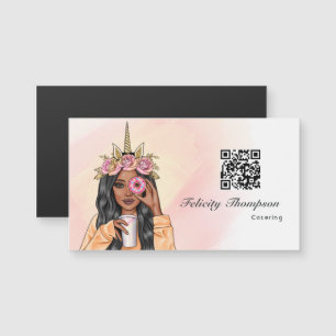 Whimsical Doughnut Unicorn Lady Food Catering QR C