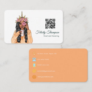 Whimsical Doughnut Unicorn Lady Food Catering QR C Business Card