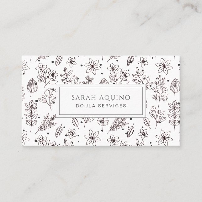 Whimsical Doula Flower Pattern Business Card (Front)
