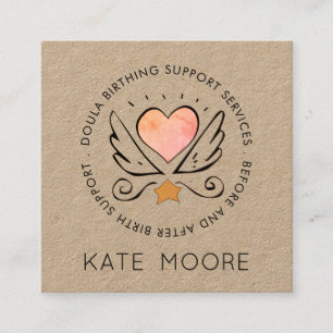 Whimsical Doula Kraft Birth Coach Square Business Card