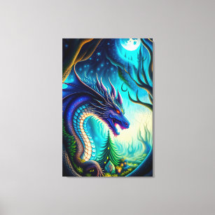 Whimsical Dragon and Moon Canvas Print