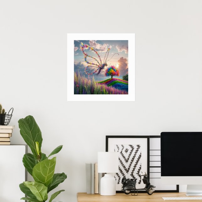 Whimsical Dragon Butterfly in Bloom: Intricate Poster (Home Office)