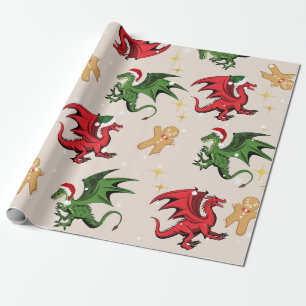 Whimsical Dragon & Gingerbread Christmas Wrapping  Wrapping Paper