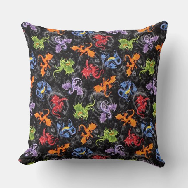 Whimsical Dragon Lovers Pattern Throw Pillow (Front)